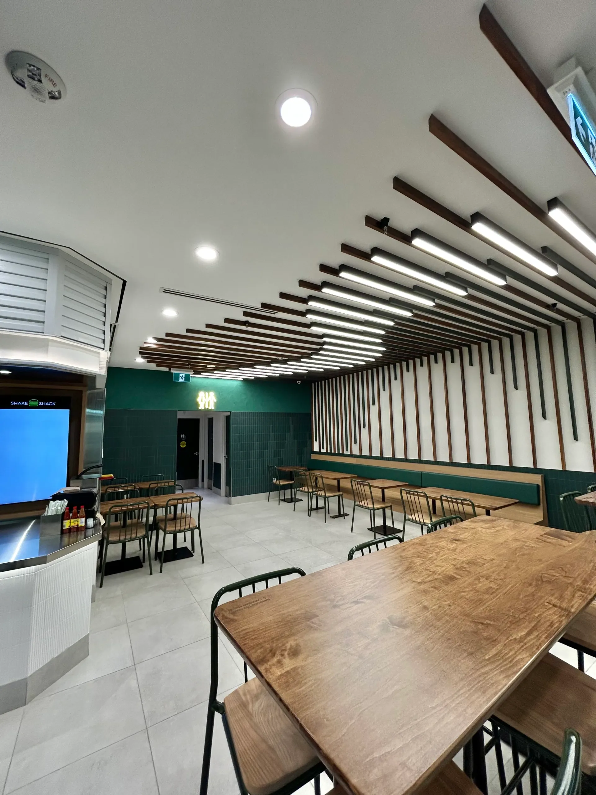 Commercial electrical and lighting installation at Shake Shack Square One, completed by Pro Force Electric – a trusted commercial electrician in the GTA.